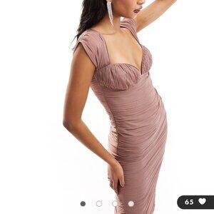 ASOS Design Ruched Bodycon Midi Dress Mauve